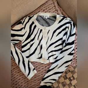 superdown Black and White Zebra Print Cropped Cardigan